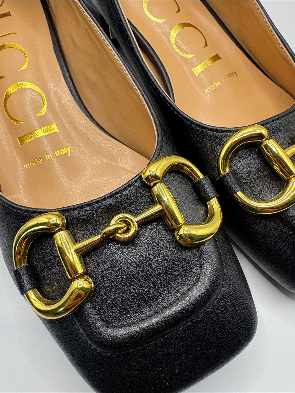 Gucci Black Leather Horsebit Square-Toe Ballet Flats - Picture 5 of 9